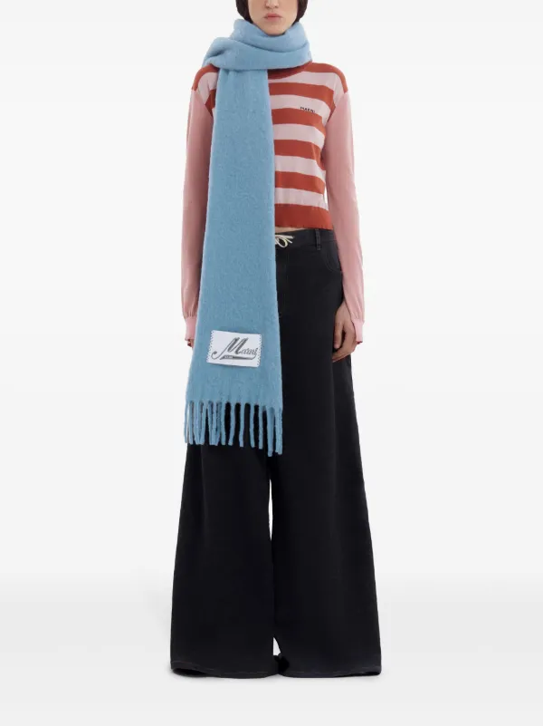 Marni logo-patch Alpaca wool-blend Scarf | Blue | FARFETCH