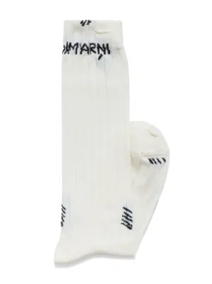 【MARNI】Logo Socks/追跡可能/全国送料無料 White cotton socks with logo cuffs | Marni