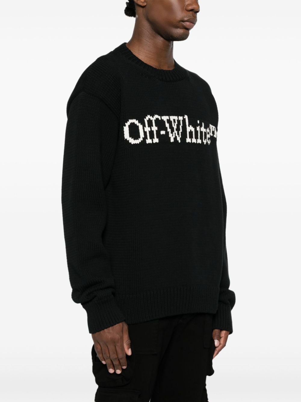 Shop Off-white Intarsia-knit Logo Jumper In Black