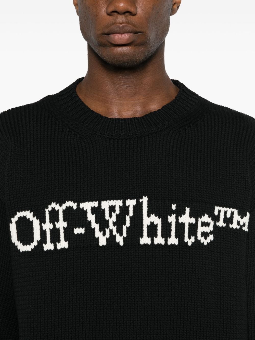 Shop Off-white Intarsia-knit Logo Jumper In Black