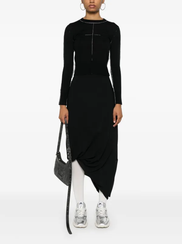 ワンピース MM6 MAISON MARGIELA Women Mid Skirts S62DA0038M20115900 Blac MM6 Maison Margiela Asymmetric Draped Midi Skirt | Black