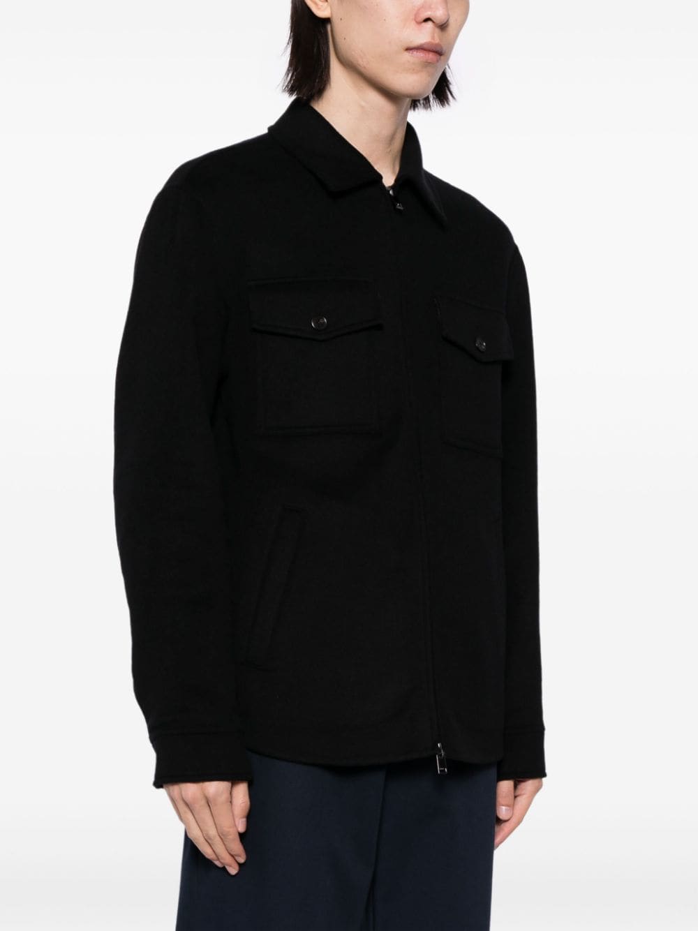 Shop Theory Zip-up Felted Shirt Jacket In Black