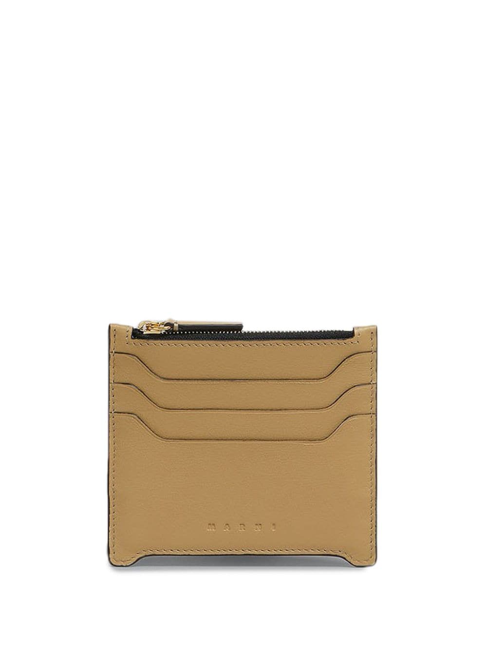Marni Small Zipped Leather Card Case In Brown