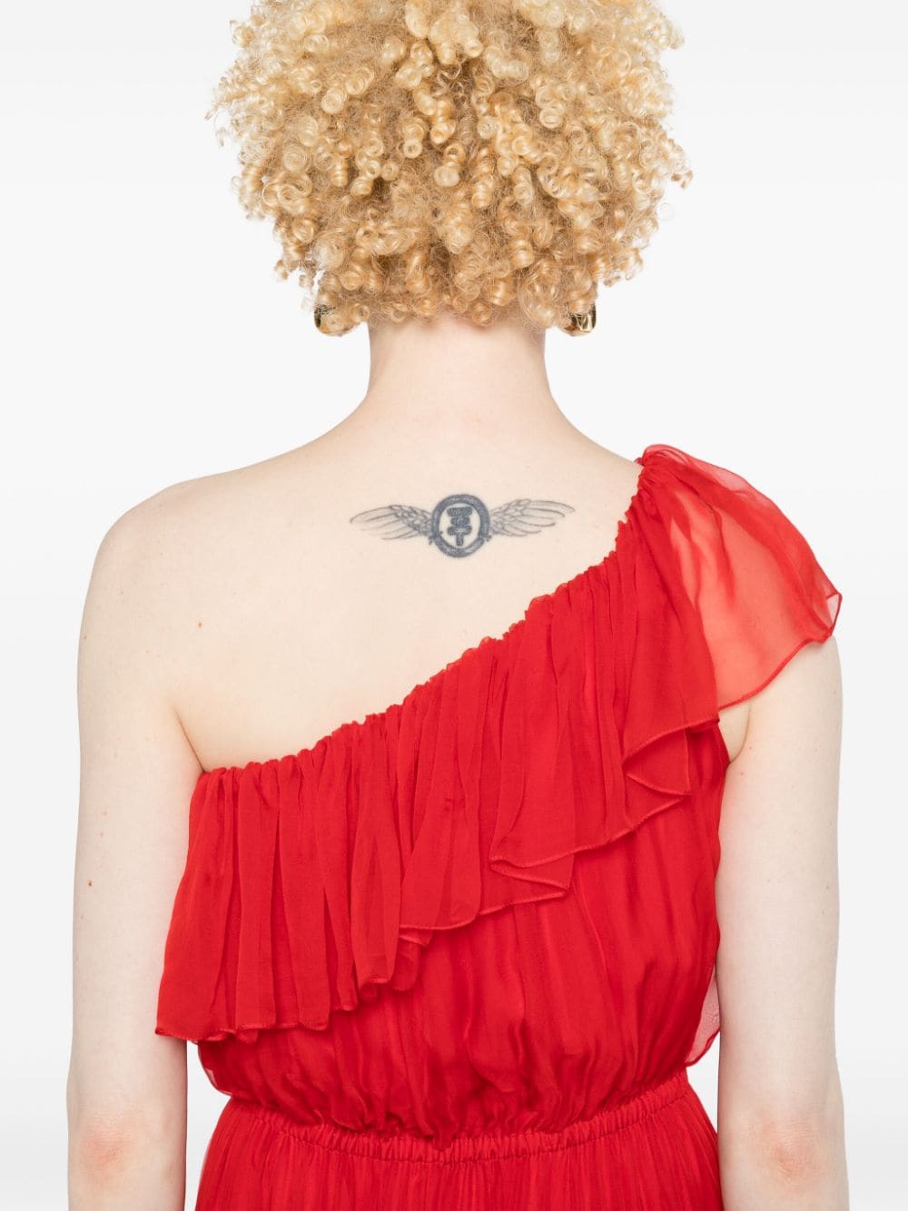 Shop Gucci One-shoulder Silk Maxi Dress In Red