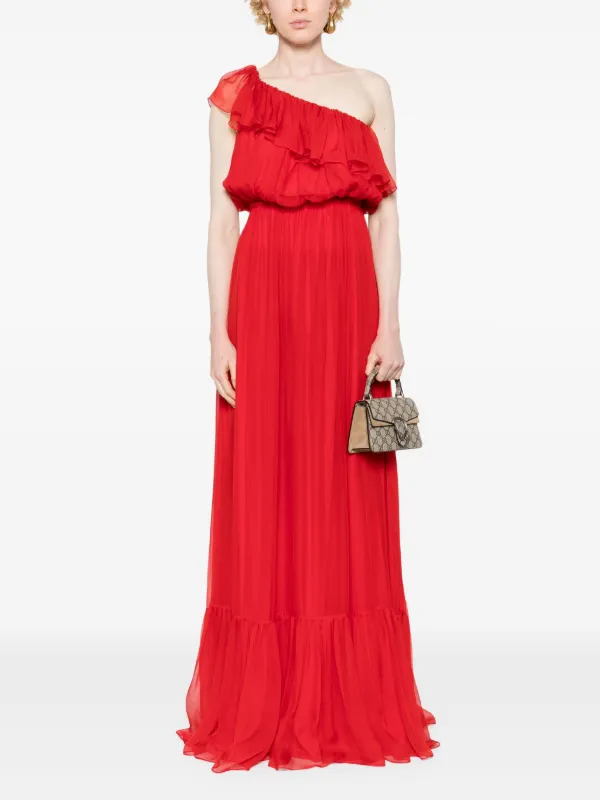 Gucci one shoulder silk maxi dress women Polyamide Silk 40 Red