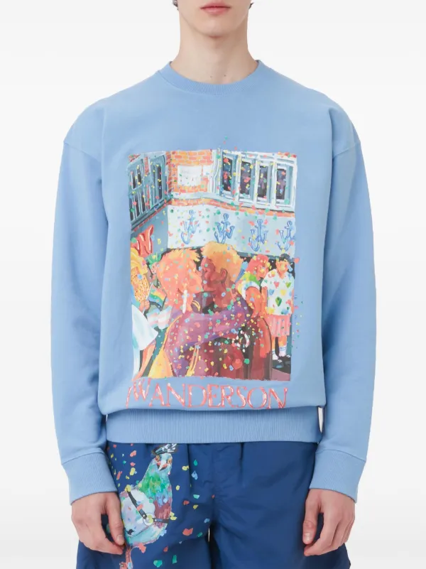 JW Anderson graphic-print organic-cotton Sweatshirt | Blue