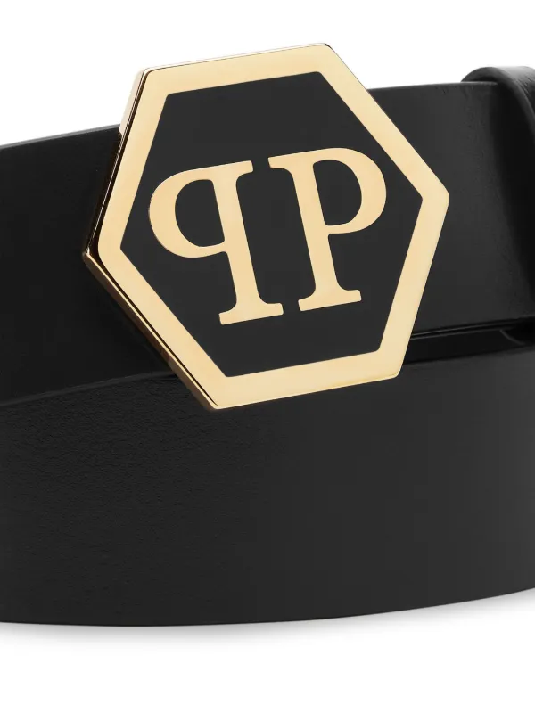 Philipp Plein Hexagon logo Leather Belt Black FARFETCH AO