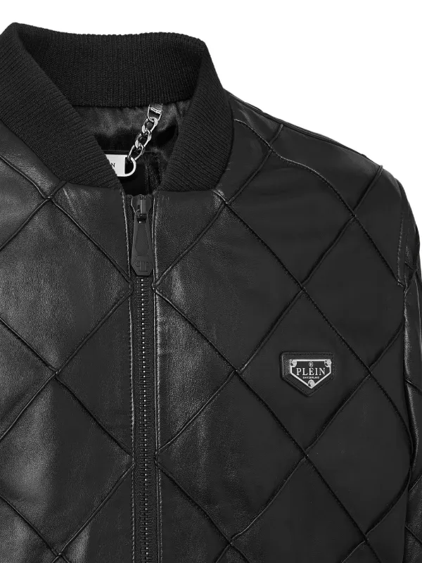 Philipp Plein キルティングレザー ボンバージャケット | ブラック 