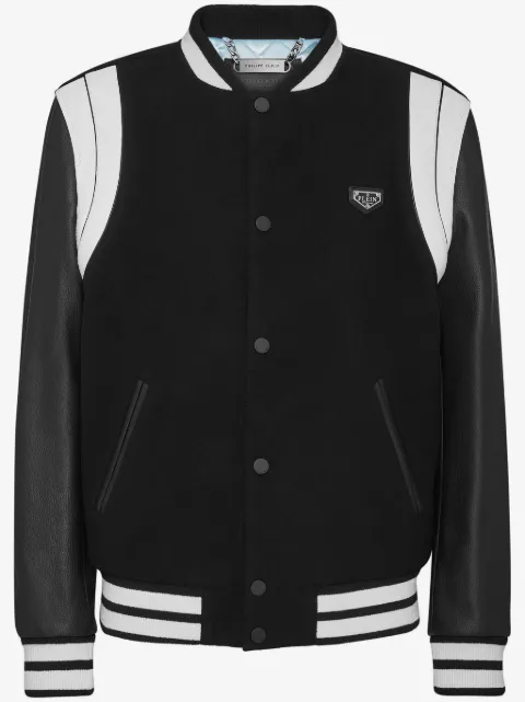 Philipp Plein leather sleeves bomber jacket