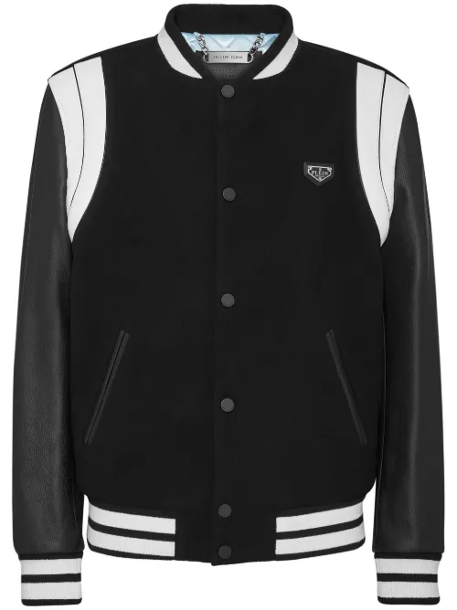 Veste bomber à manches en cuir - Philipp Plein - Modalova