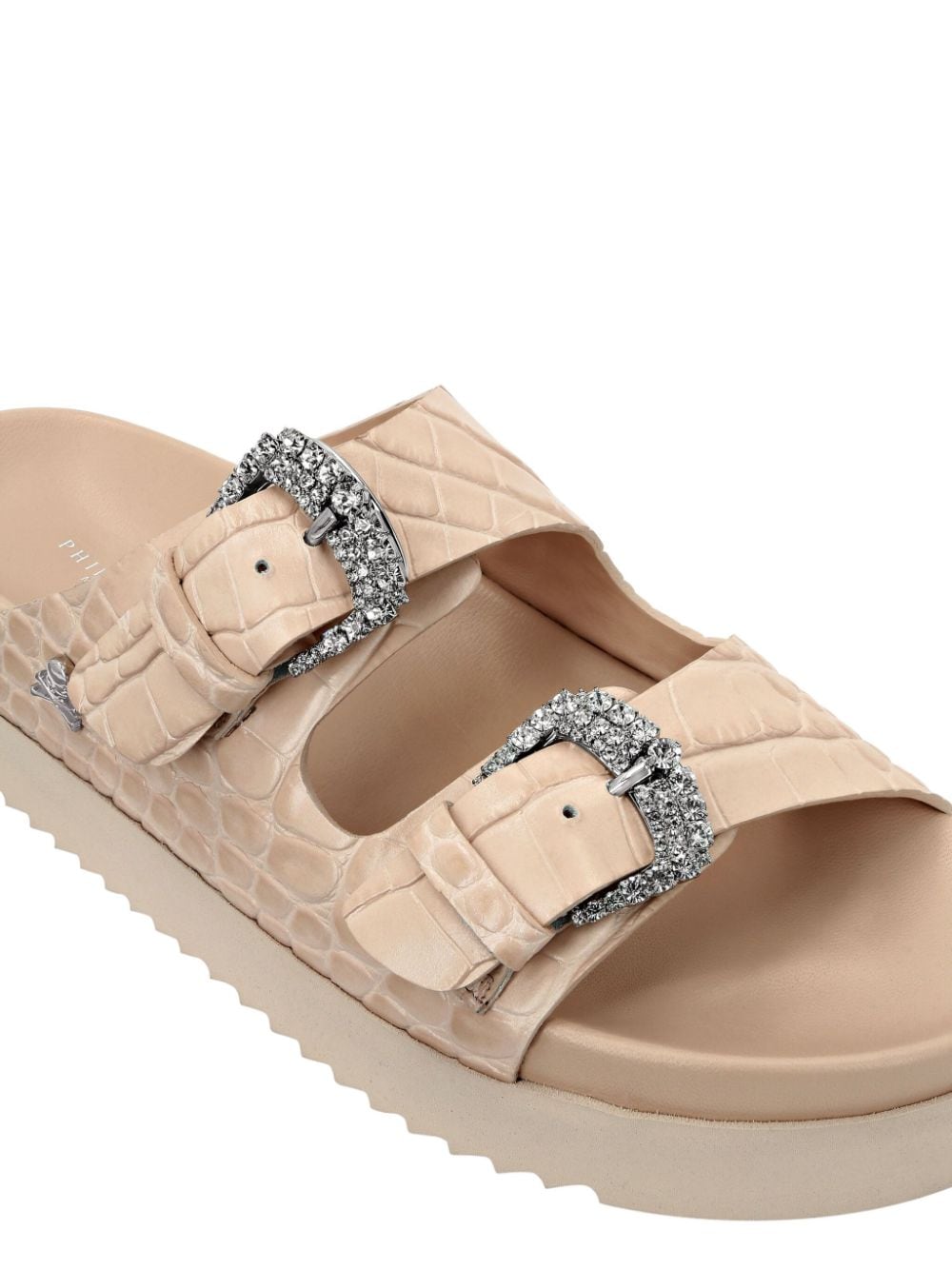 Shop Philipp Plein Croco-printed Sandals In "62 Nude Pink"