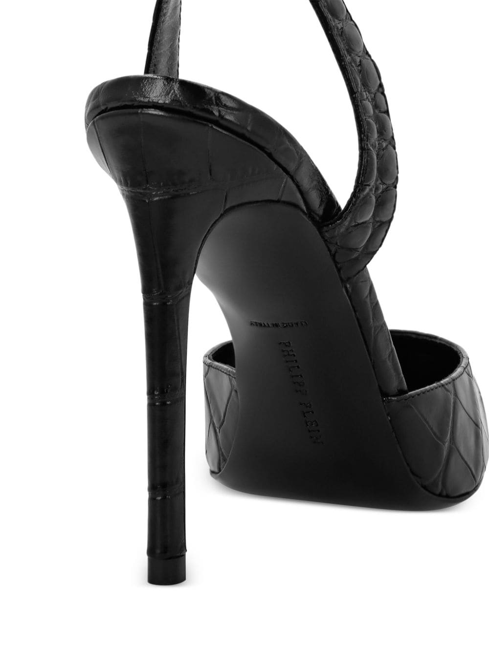 Shop Philipp Plein Crocodile Effect Slingback Pumps In 黑色