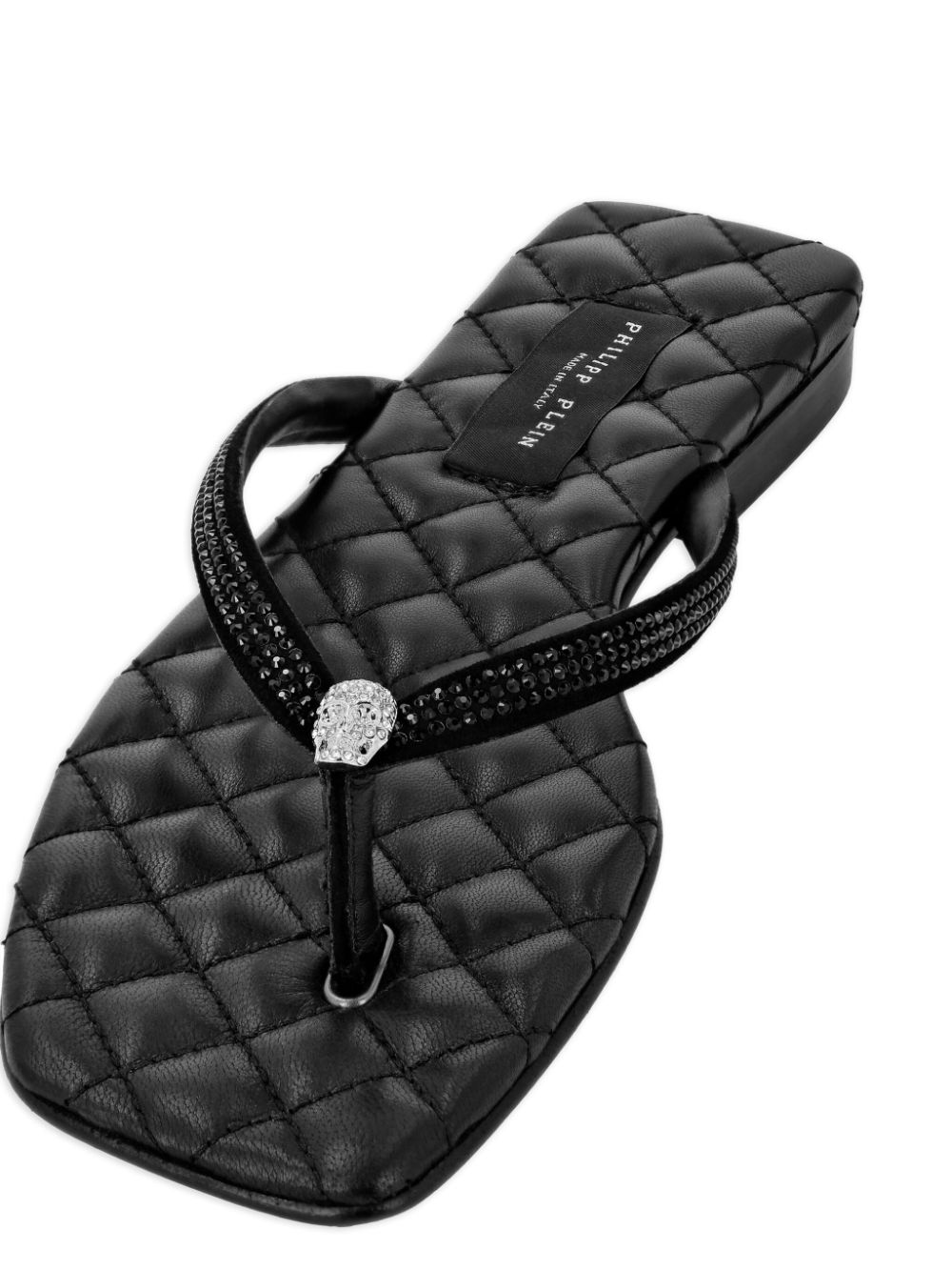 Philipp Plein crystal leather flip flops Black