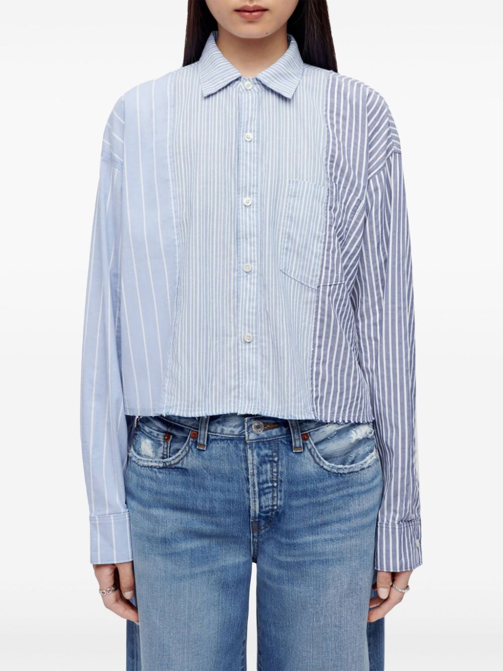 Shop Re/done Patchwork Striped Shirt In Blue