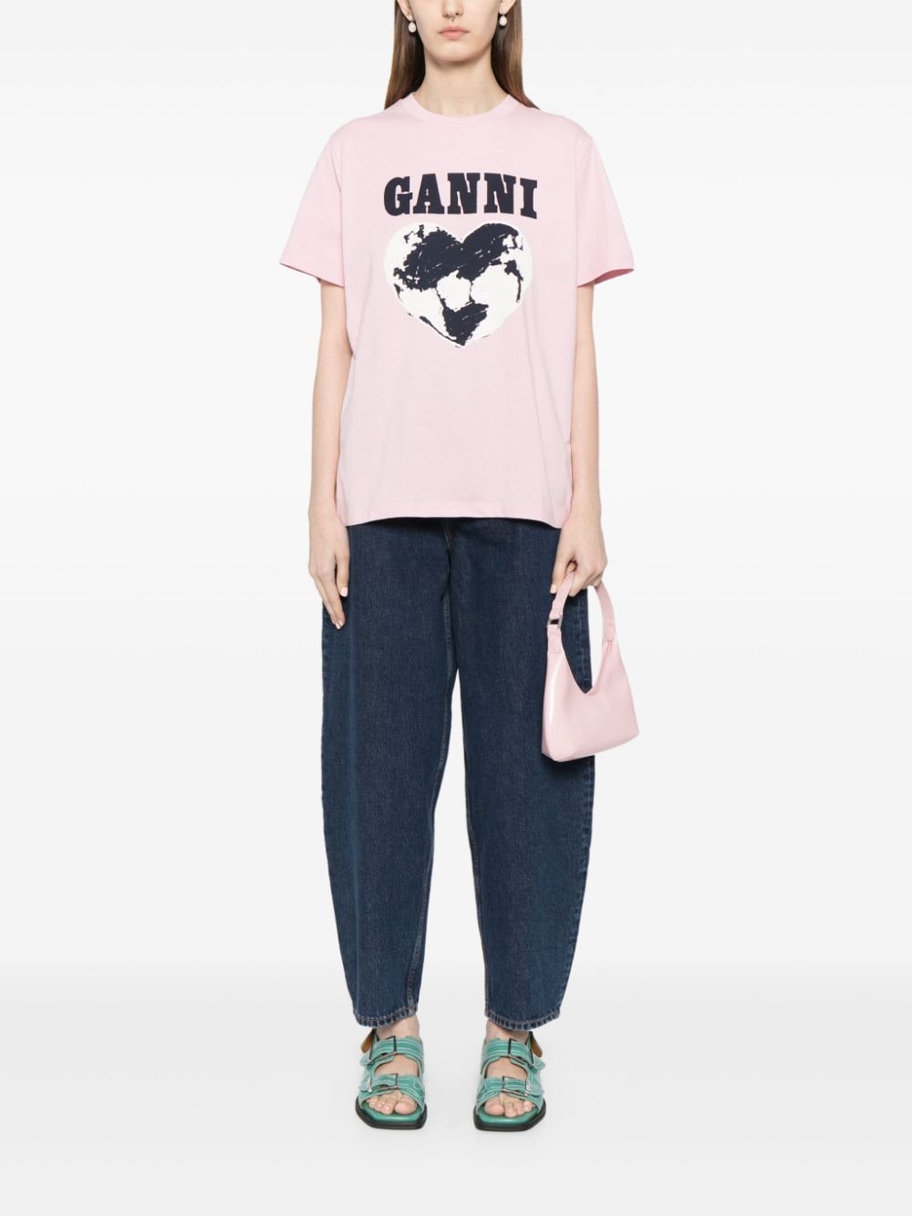 GANNI T-shirt met logoprint - Roze