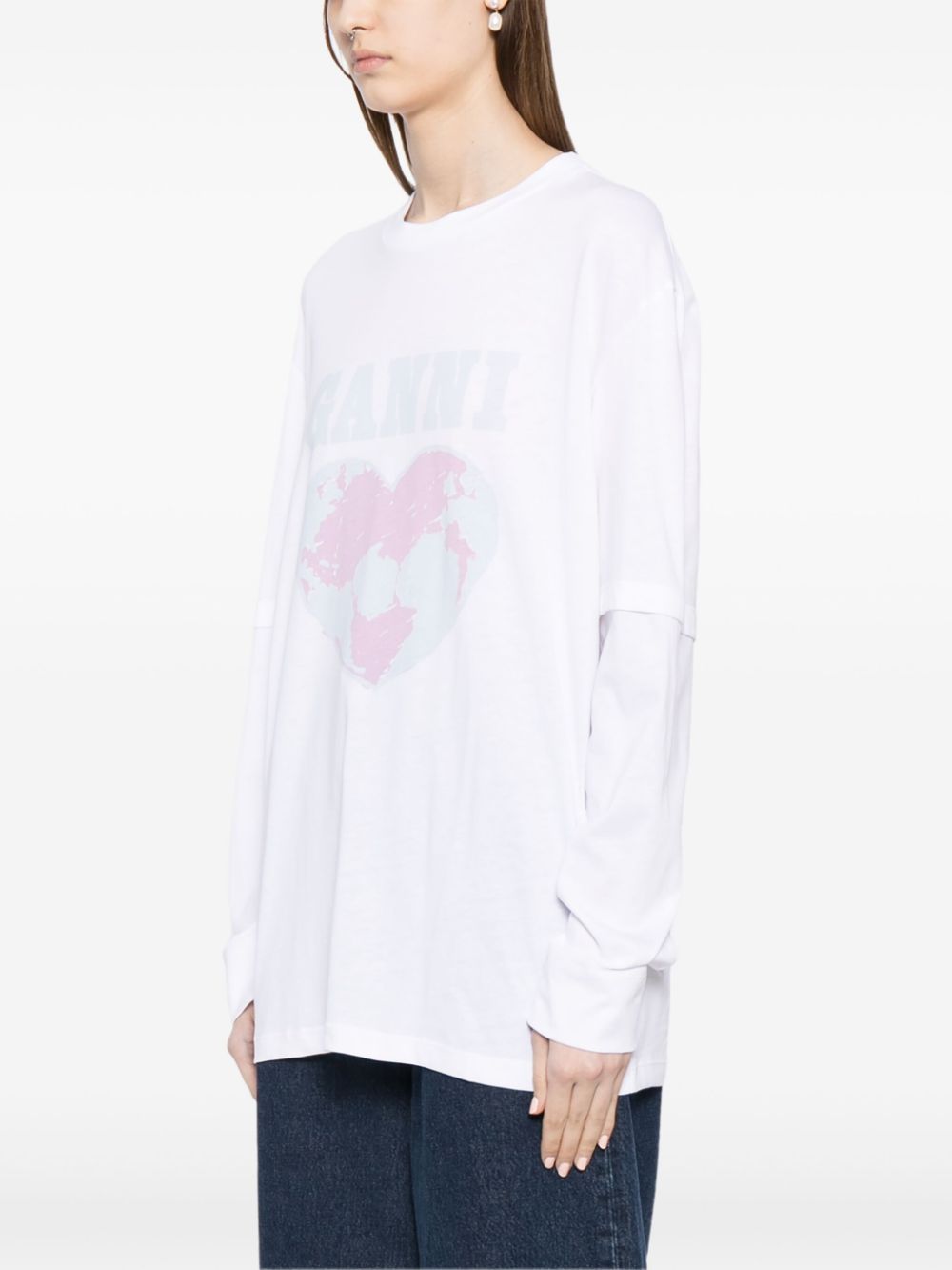 GANNI heart logo print long-sleeved T-shirt Women