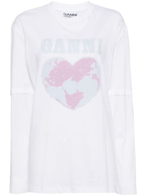 GANNI heart logo print long-sleeved T-shirt Women