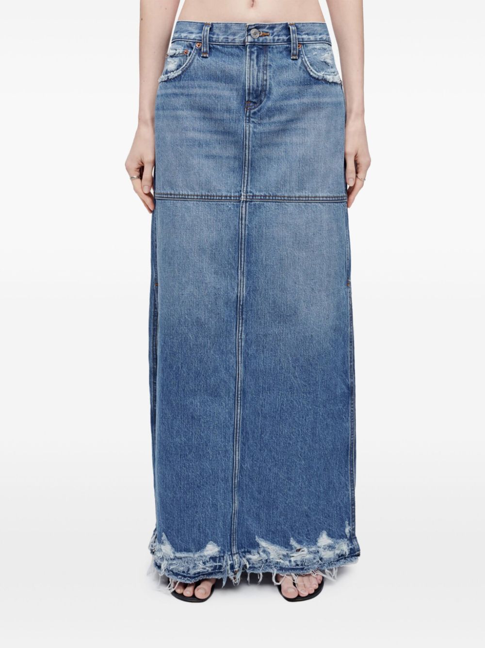 RE/DONE SPLIT MID-RISE DENIM SKIRT 