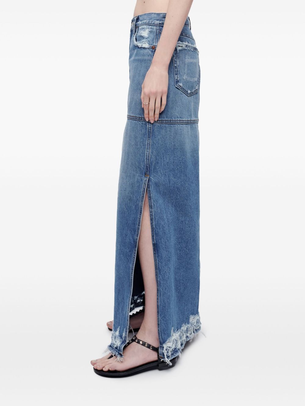 Shop Re/done Split Mid-rise Denim Skirt In Blue