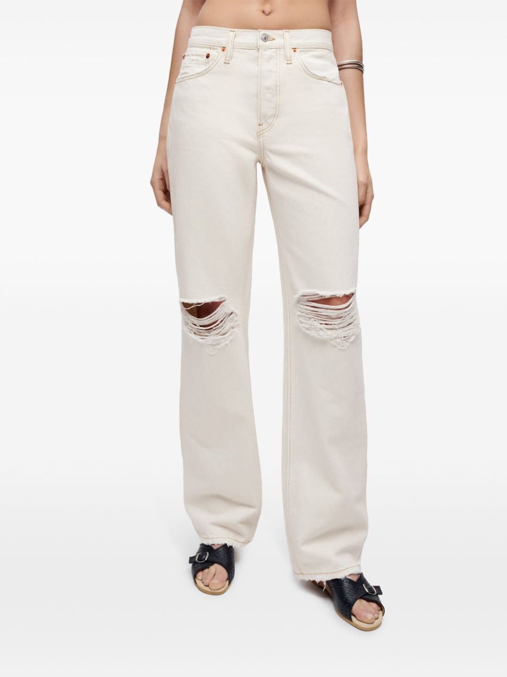 Shop Re/done Low-rise Straight Jeans In Neutrals