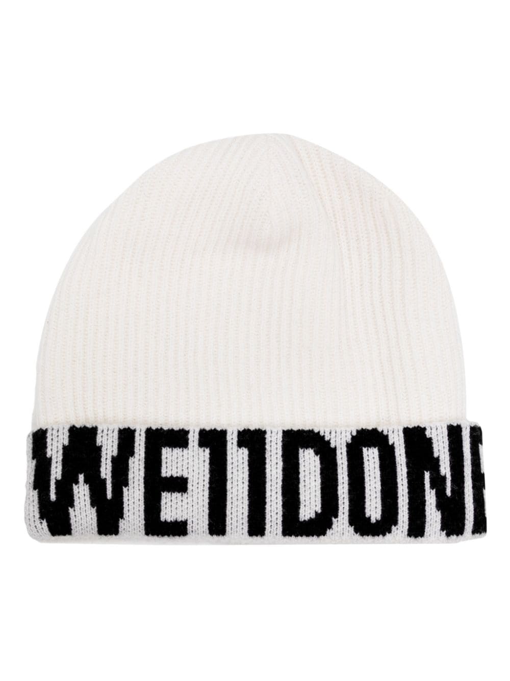 We11done intarsia-knit logo beanie - Bianco