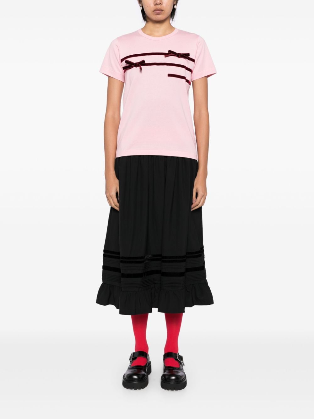 Shop Comme Des Garcons Girl Ribbon-embellished T-shirt In Pink