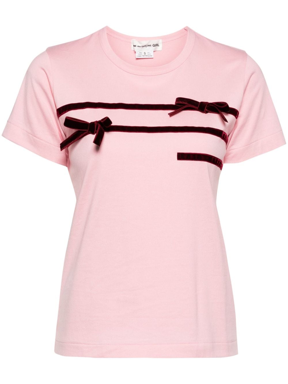 Shop Comme Des Garcons Girl Ribbon-embellished T-shirt In Pink