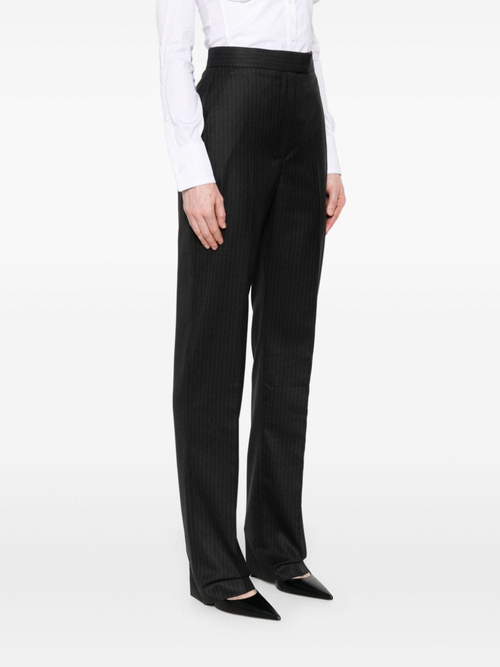 Shop Alexander Mcqueen Pinstripe Wool Trousers In Grey