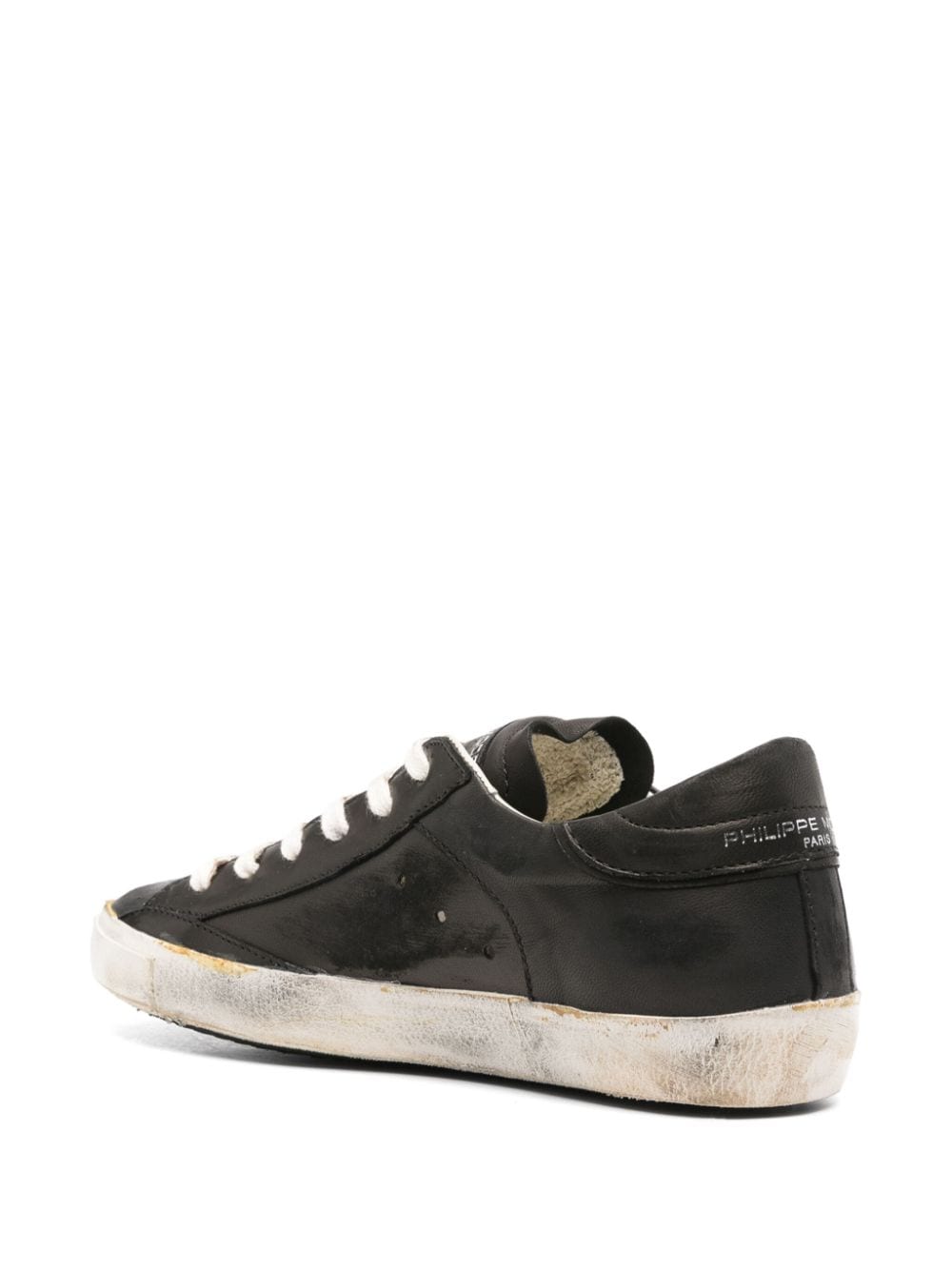 Shop Philippe Model Paris Prsx Distressed Leather Sneakers In Black