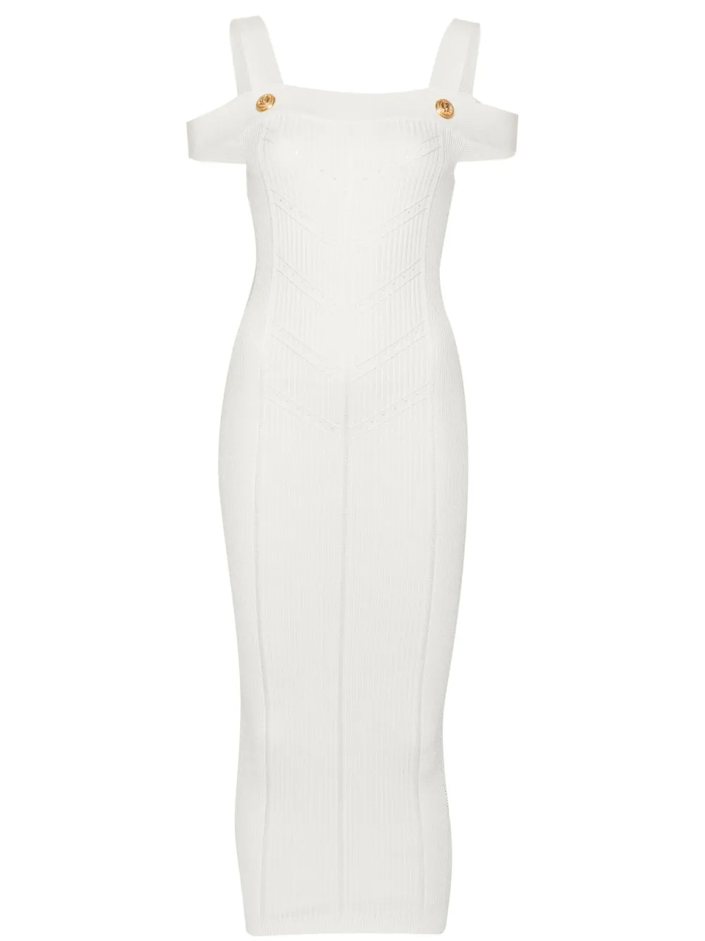 Balmain Ribgebreide jurk met dubbele bandjes Wit