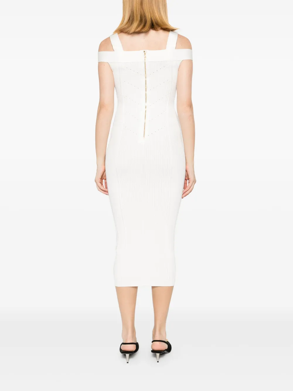 Balmain Ribgebreide jurk met dubbele bandjes Wit