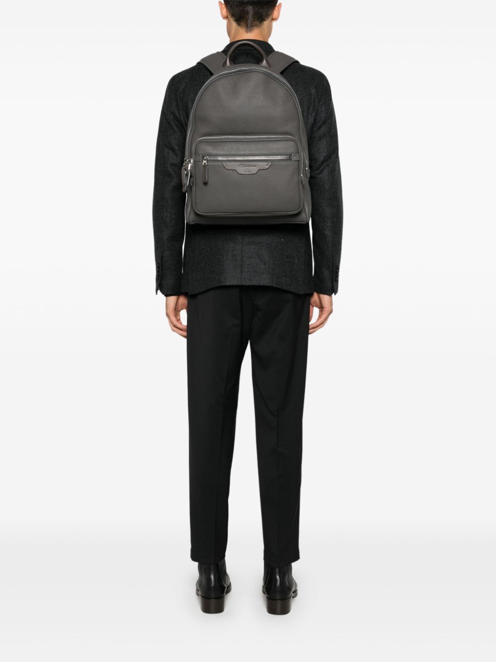 Santoni tumbled leather backpack - Grijs