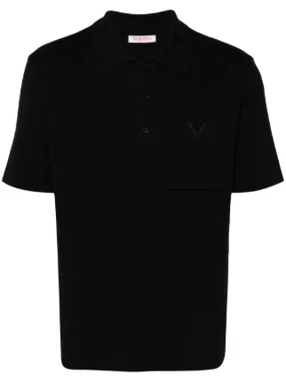Valentino Garavani V Detail Ribbed Polo Shirt | Blue | FARFETCH