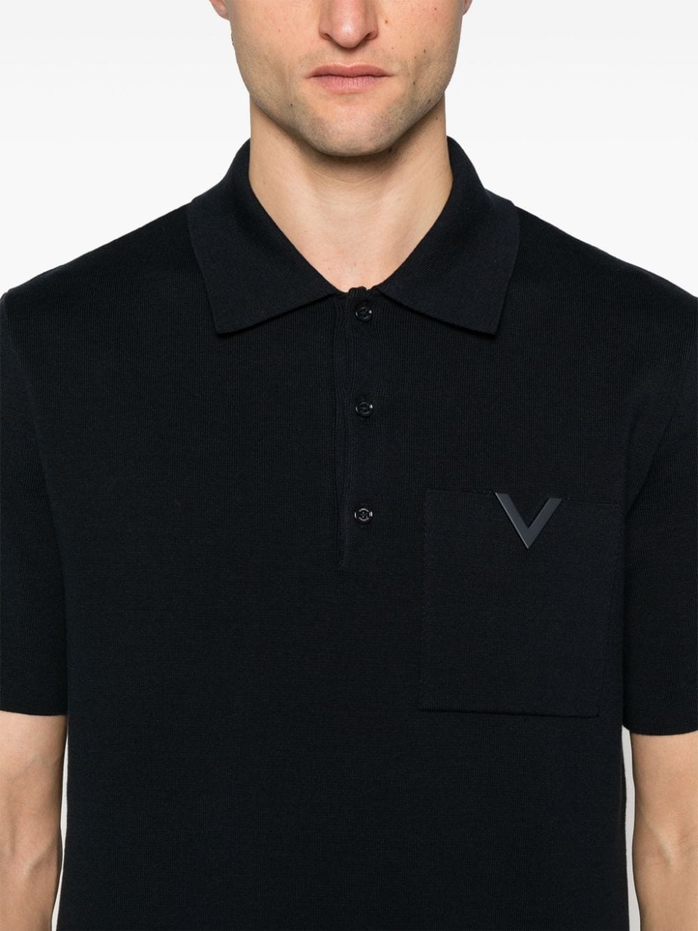 Shop Valentino V Detail Ribbed Polo Shirt In Blue