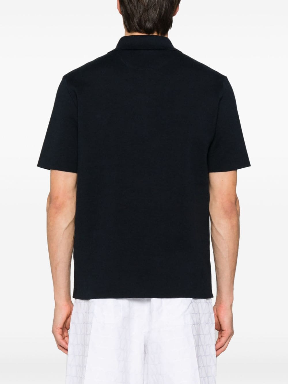 Shop Valentino V Detail Ribbed Polo Shirt In Blue