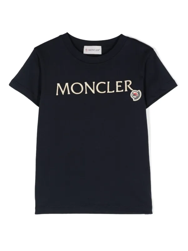 Moncler Enfant logo-embroidered Cotton T-shirt | Blue | FARFETCH AE