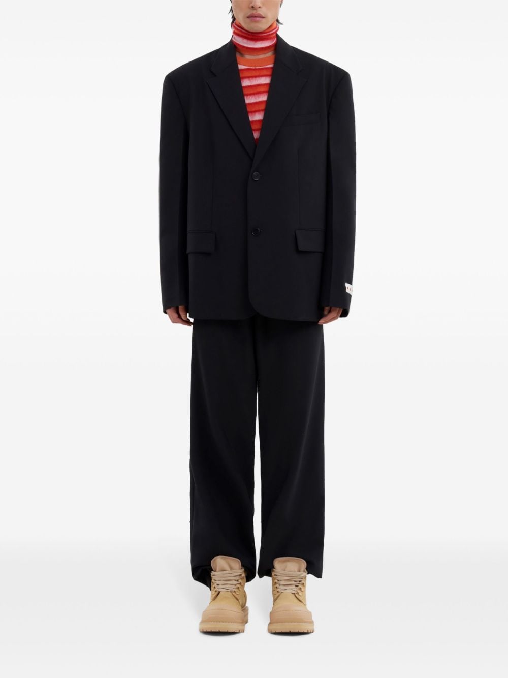 Shop Marni Logo-appliqué Single-breasted Blazer In Black