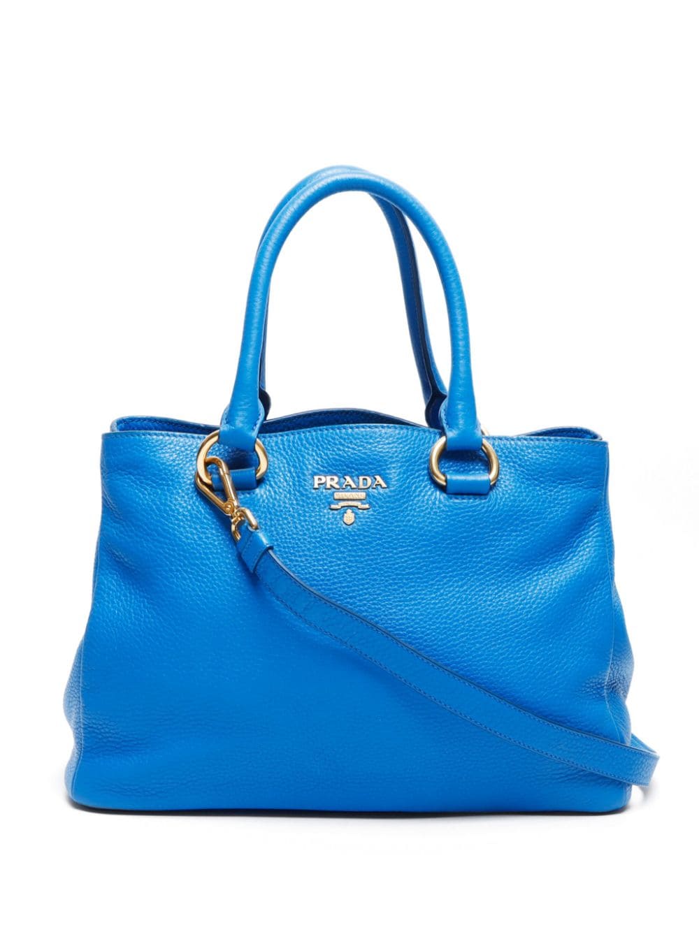 Pre-owned Prada Logo-lettering Leather Handbag In Blue