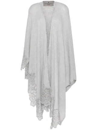 Ermanno Scervino lace-trim Knitted Cape | Grey | FARFETCH