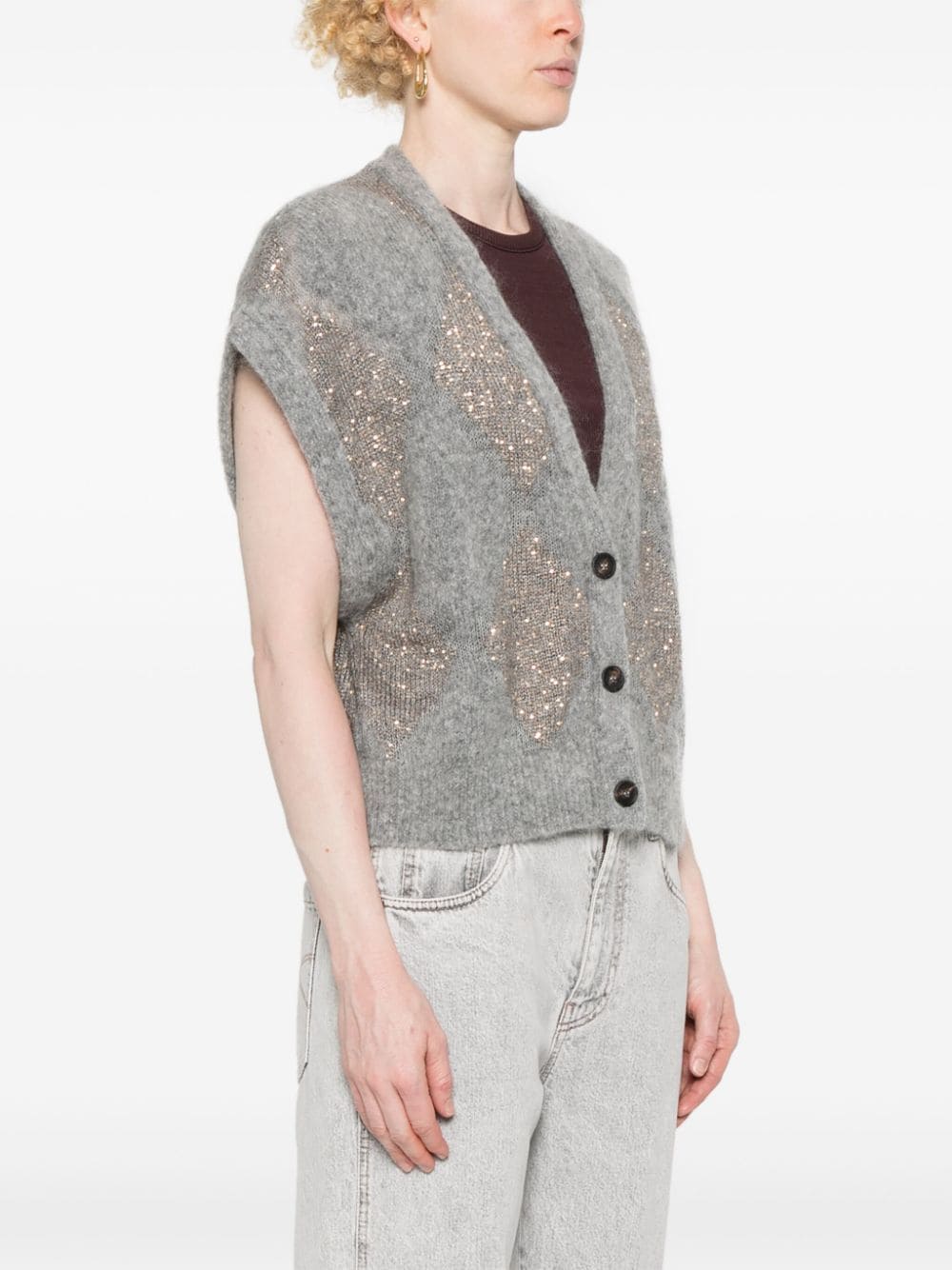 Shop Brunello Cucinelli Sequin-embellished Cardigan In Grey