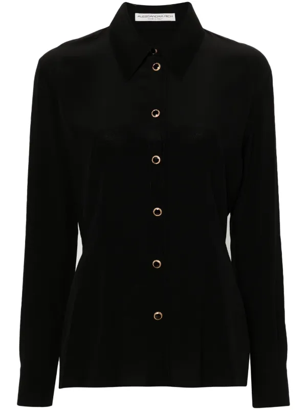 Alessandra Rich Long-sleeve Silk Shirt in Black