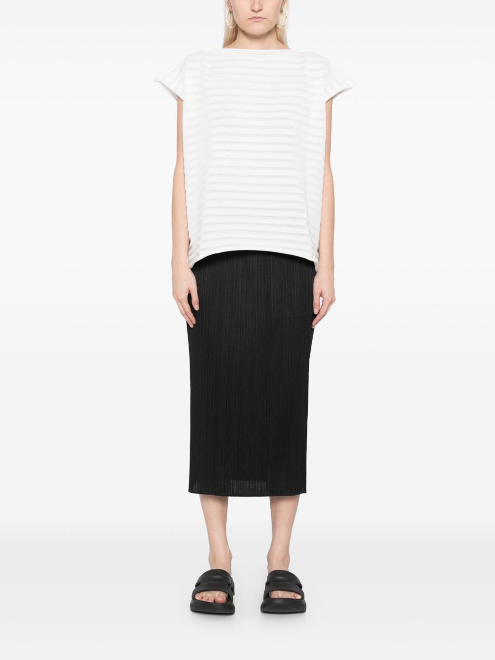 Pleats Please Issey Miyake Gebreide top met mesh - Wit