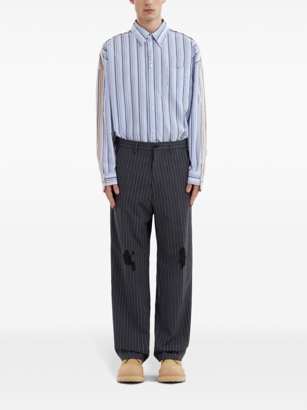 Cheap Marni distressed-effect striped trousers Men