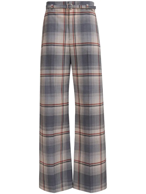 Marni Belted check-print Trousers | Blue | FARFETCH SG