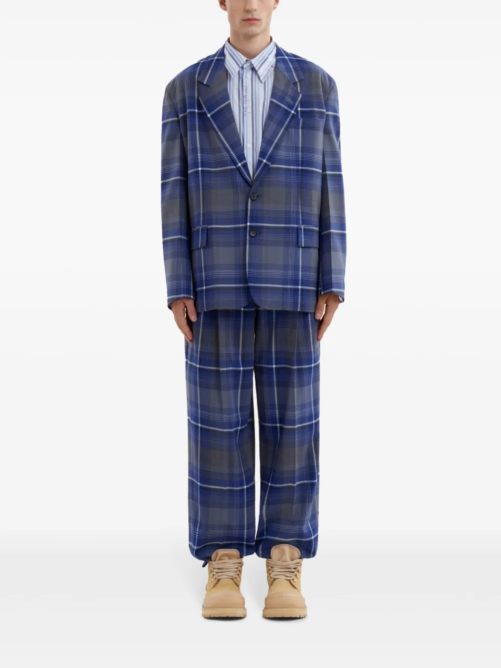 Marni Geruite blazer met geborduurd logo - Blauw