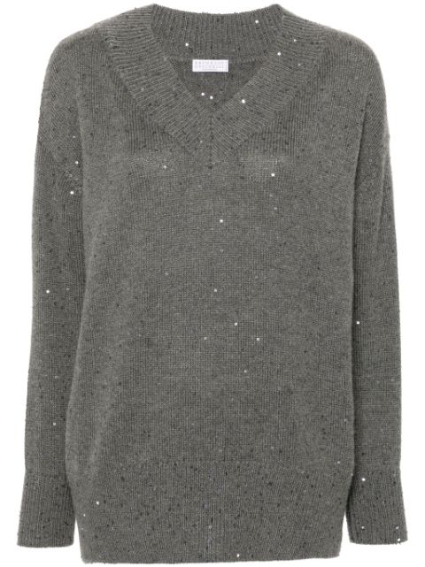 Brunello Cucinelli sequin-embellished V-neck jumper Women