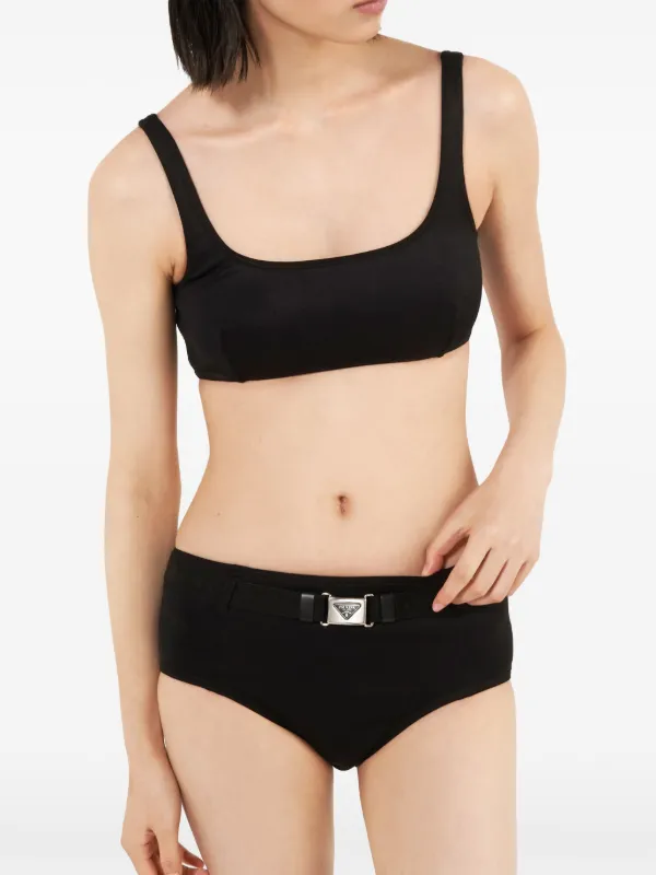 【送料&関税込】Prada Black Stretch Re-nylon Bikini Bottom Prada triangle-logo Belted Bikini Bottoms | Black | FARFETCH