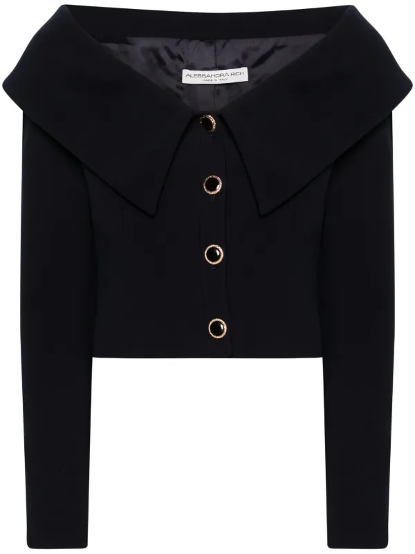 Alessandra Rich Off-shoulder Wool Blazer in Blue