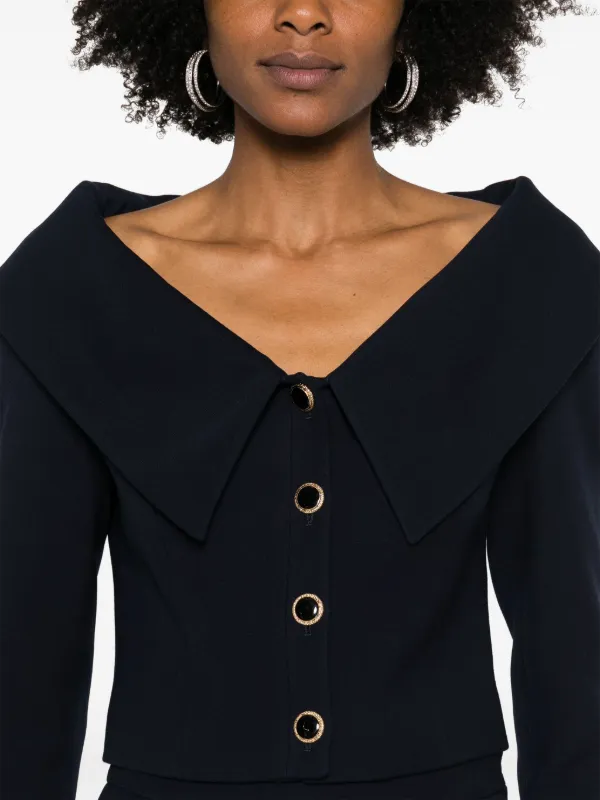 Alessandra Rich off-shoulder Wool Blazer | Blue | FARFETCH NZ