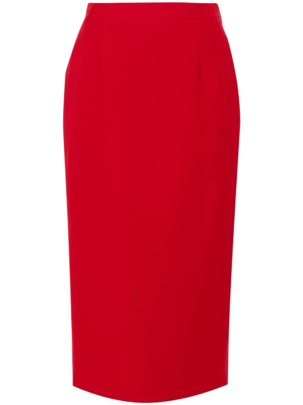 Alessandra Rich Jupe Crayon En Laine Vierge Rouge FARFETCH TN